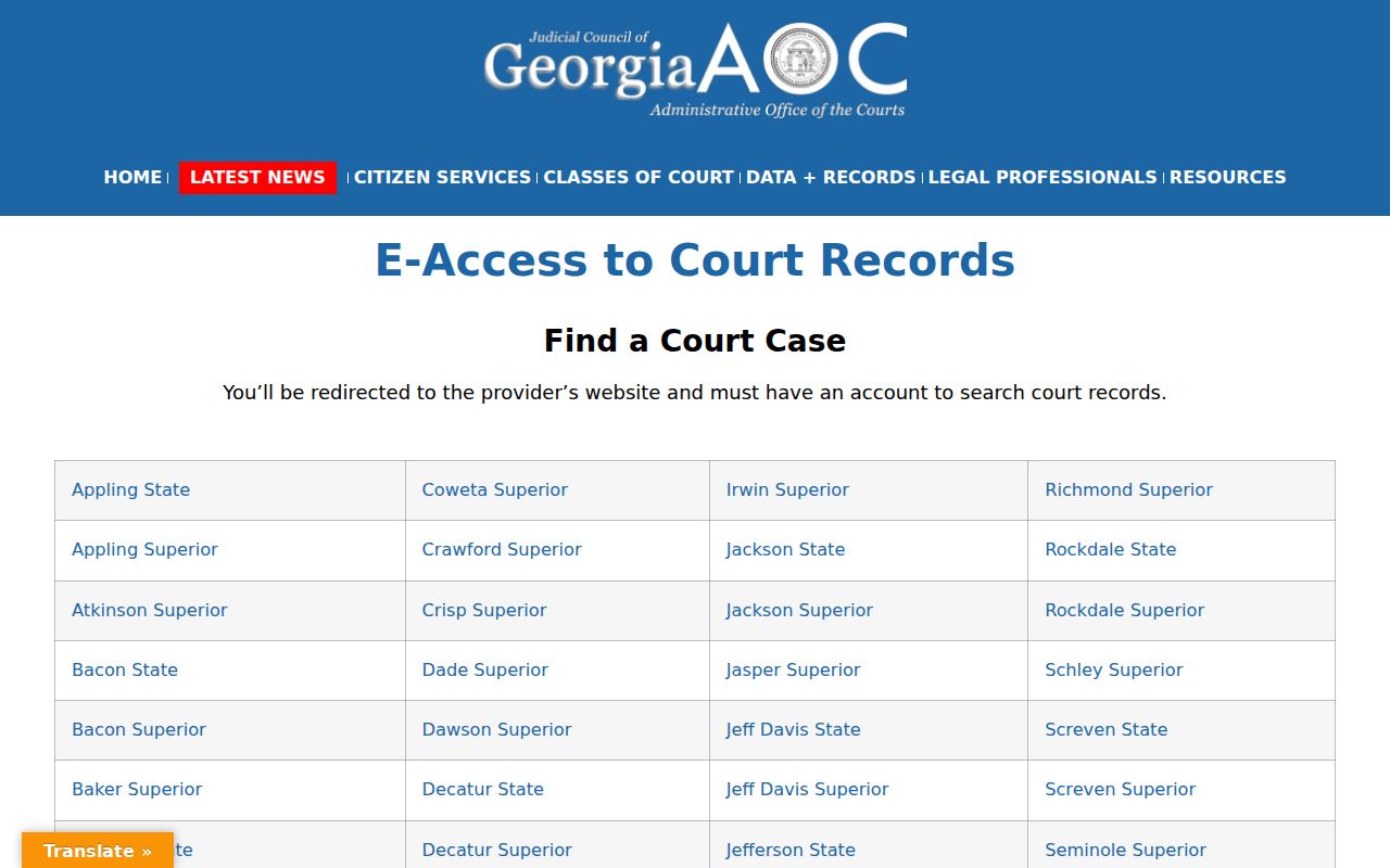 Georgia Courts electronic court-record access resource