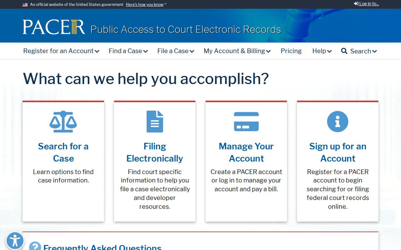 PACER federal court record registration and search gateway