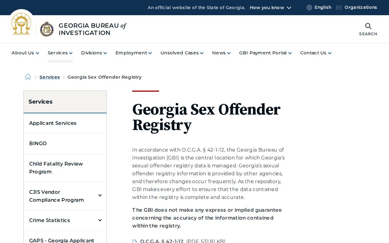 Georgia Bureau of Investigation sex offender registry program information