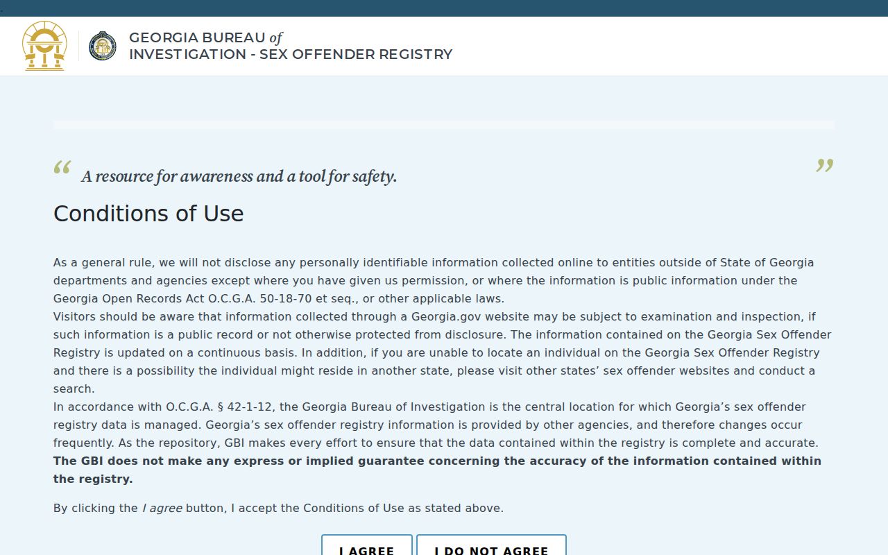 Georgia Sex Offender Registry public search gateway