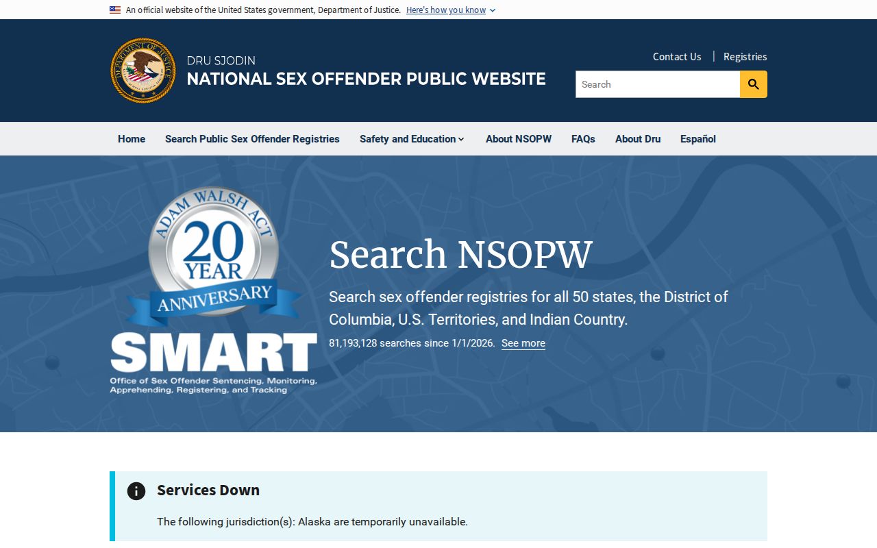 National Sex Offender Public Website search gateway